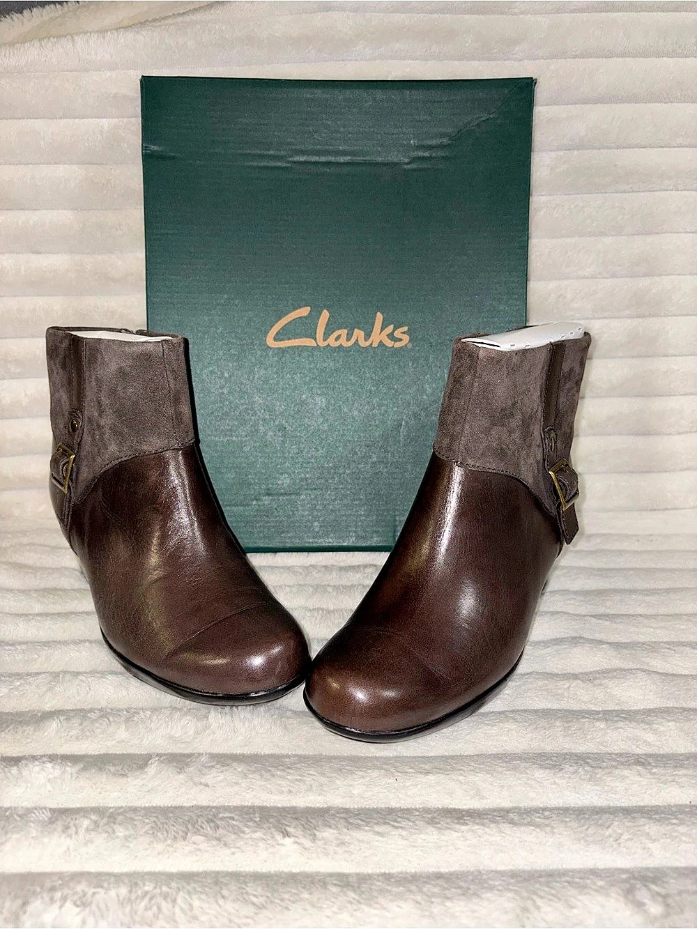 Clarks Maye Strap Ankle Boot Brown & Gray 8M